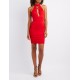 Lattice-Front Halter Neck Bodycon Dress  Online only! Stretchy ponte knit fabric sculpts this alluring bodycon dress! A ladder of skinny straps create a cute lattice detail at the plunging V-neckline  PxTDPUqm 302418729