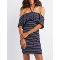 Striped Halter Cold Shoulder Bodycon Dress  This super cute bodycon dress is perfect for your next daytime outing! Skinny straps create a halter neck  8bzCuAAk 302411149
