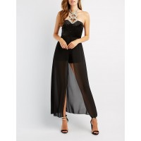Velvet & Chiffon Embellished Halter Maxi Romper  Online only! This dazzling romper is perfect for your next night out and gives you two-in-one style with a layered chiffon skirt for a dramatic maxi look! Crystal embellishments sparkle at the halter neckline  qXvjv1aq 302430185
