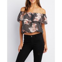 Floral Off-The-Shoulder Layered Top Floral makes a charming look on this cute chiffon top! A layered ruffle makes off-the-shoulder style O3Ns3oQ6 302406164
