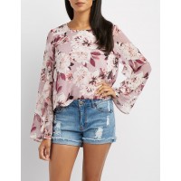 Floral Ruffle-Trim Top  A timeless floral print decorates this pretty blouse in a sheer chiffon! Ruffles flutter at the long bell sleeves  0jsf6rhQ 302430642