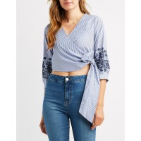 Stiped & Embroidered Wrap Crop Top Stripes make a bold statement on this stylish crop top wDZjPW5X 302429531