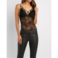 Caged Sheer Lace Bodysuit No one can deny how sexy this sheer lace bodysuit is! The triangle-cut bust is extra edgy with elastic straps 71A2uDBh 302418331