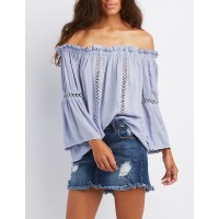 Crochet-Inset Off-The-Shoulder Top  This pretty peasant blouse in a gauzy woven fabric comes with the loveliest details! A ruffled  Bv6u0ihL 302425109