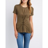 Lace-Up Detail Boyfriend Tee  Soft jersey knit swings into a chic boyfriend tee with a trendy twist! Short sleeves frame a classic crew neckline  phHlpGus 302439890