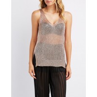Metallic Open Knit Tunic Metallic open knit sculpts this trendy sleeveless tunic top! Narrow shoulder straps frame a plunging V-neckline 0aeejtbO 302414003