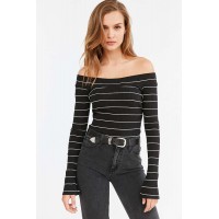 Silence + Noise Striped Rib Knit Off-The-Shoulder Top Color Code: 002 41155045