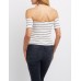 Striped Off-The-Shoulder Hook-And-Eye Top Hook it up in this hot off-the-shoulder top! Ribbed knit in a stylish skinny stripe hugs the body and cap sleeves for a fitted look tPBPaHvX 302386517