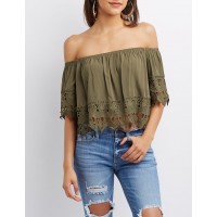 Crochet-Trim Off-The-Shoulder Top When in doubt crochet it out! This lightweight poplin top is extra pretty with bold SNQK1yxU 302416287