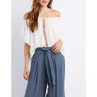 Crochet-Trim Ruffle Off-The-Shoulder Top Light gauzy woven fabric sculpts this adorable top that is sure to be a summer staple! An elasticized neckline sculpts a sexy off-the-shoulder style yiF7AV6L 302392954