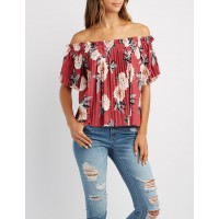 Floral Pleated Off-The-Shoulder Top Super chic accordion pleats create a fabulous texture and tons of movement on this adorable floral print knit top! Ruffled elastic holds the off-the-shoulder neckline yPVTIrOU 302415912