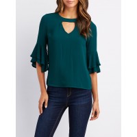 Ruffle-Trim Keyhole Top Online only! Make a charming statement in this chiffon woven blouse 6CL8jBrr 302437425